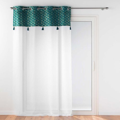 Voilage à Oeillets 140x240 Sable Top Velours Pompons Evie Bleu