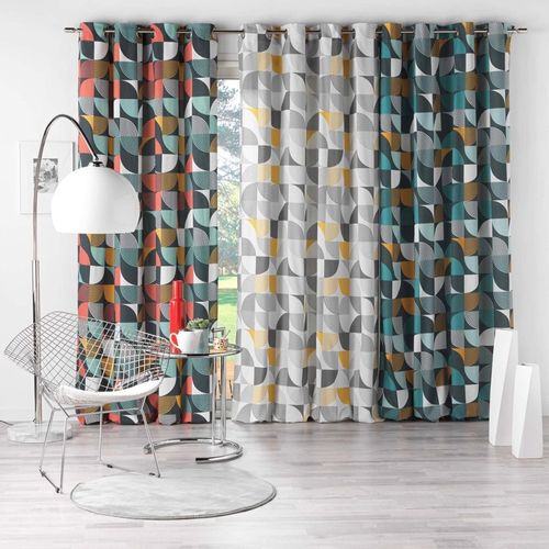 Rideau à Oeillets 140x240 Rythmo Bleu Coton