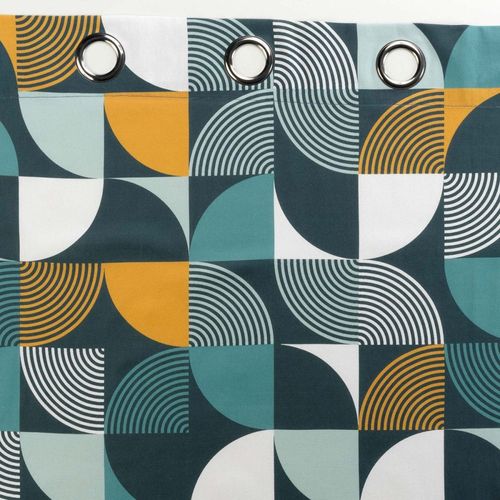 Rideau à Oeillets 140x240 Rythmo Bleu Coton