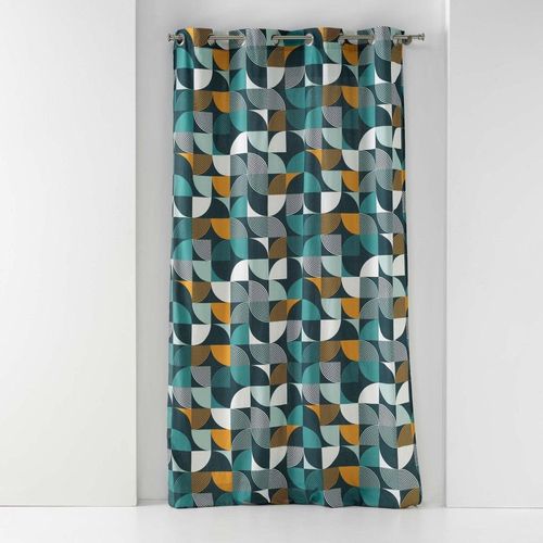 Rideau à Oeillets 140x240 Rythmo Bleu Coton