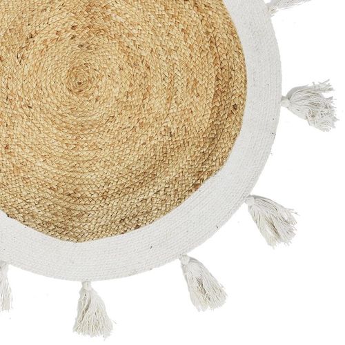 Tapis Rond Jute Pompons Blanc D80