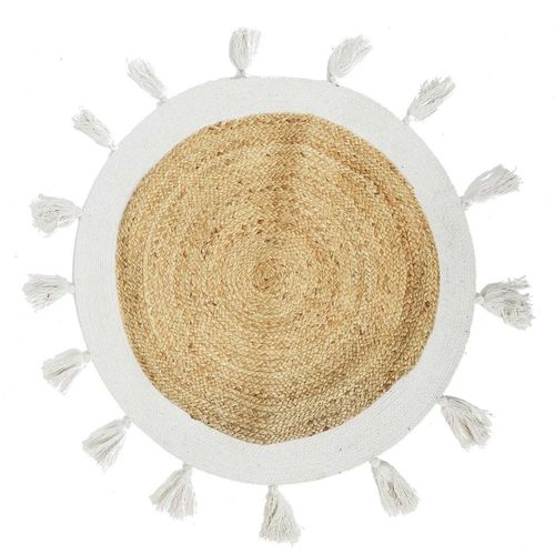 Tapis Rond Jute Pompons Blanc D80