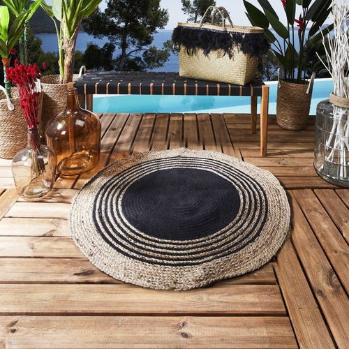 Tapis Rond Jute Coton Noir D90