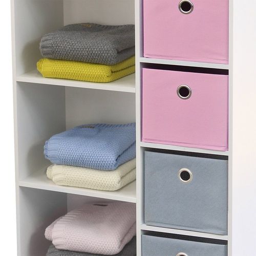 Armoire Enfant 3 Niches 4 Tiroirs Rose Gris Happy