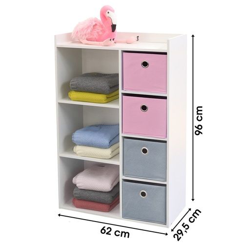 Armoire Enfant 3 Niches 4 Tiroirs Rose Gris Happy