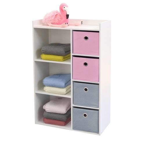 Armoire Enfant 3 Niches 4 Tiroirs Rose Gris Happy