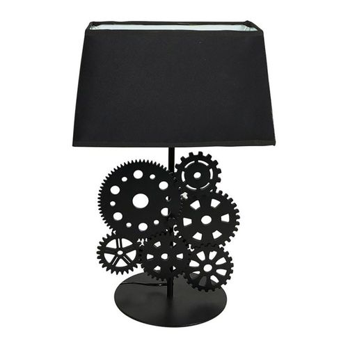 Lampe Bois Noir Tissu Rouages
