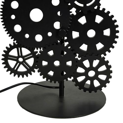 Lampe Bois Noir Tissu Rouages