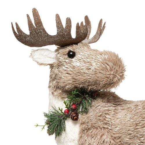 Décoration Élan Beige Avec Oiseau 42 Cm