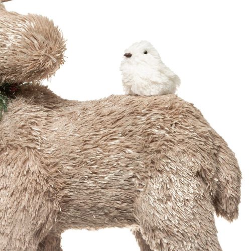 Décoration Élan Beige Avec Oiseau 42 Cm