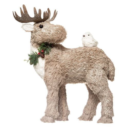 Décoration Élan Beige Avec Oiseau 42 Cm