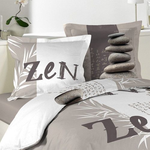 Housse De Couette 240x220 + 2 Taies Galets Zen Coton 42 Fils