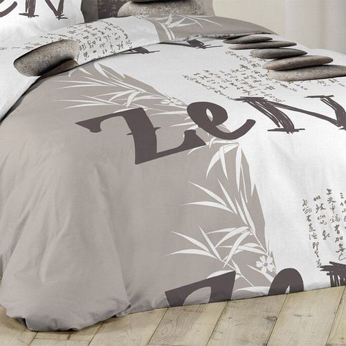 Housse De Couette 240x220 + 2 Taies Galets Zen Coton 42 Fils