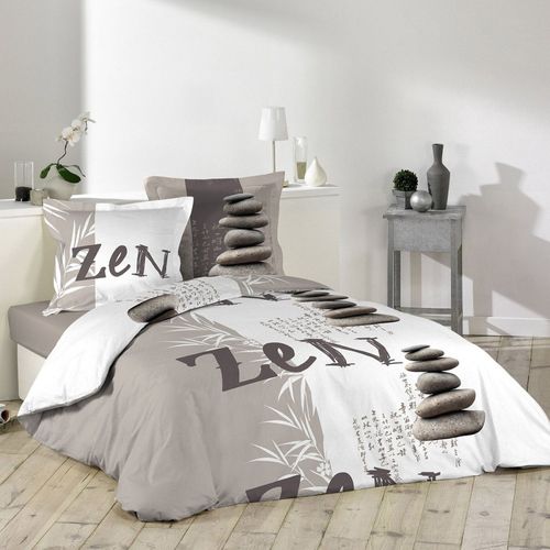 Housse De Couette 240x220 + 2 Taies Galets Zen Coton 42 Fils