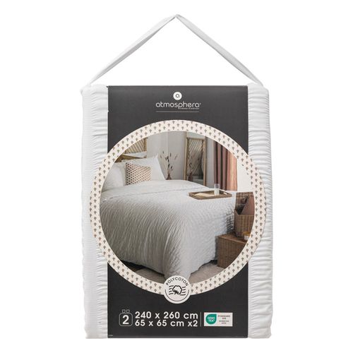 Housse De Couette 260x240 Seersuck + 2 Taies Polycoton