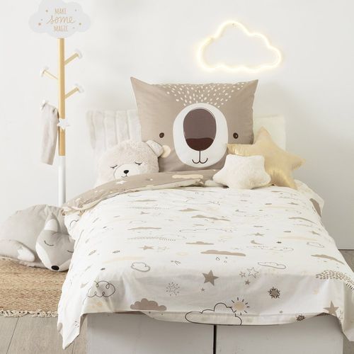 Housse De Couette Enfant 140x200 Ours + Taie Coton 57 Fils