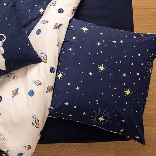 Housse De Couette Enfant 140x200 Espace + Taie Coton 57 Fils