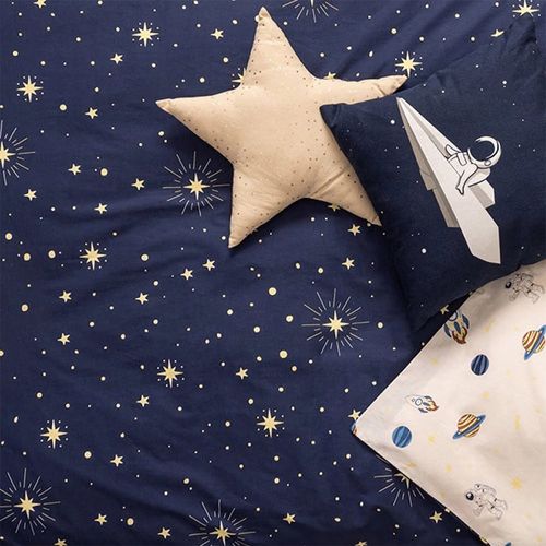 Housse De Couette Enfant 140x200 Espace + Taie Coton 57 Fils