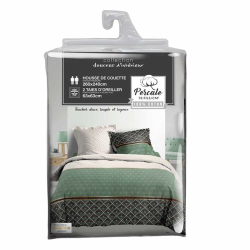 Housse De Couette 260x240 + 2 Taies Belor Coton Percale 78 Fils