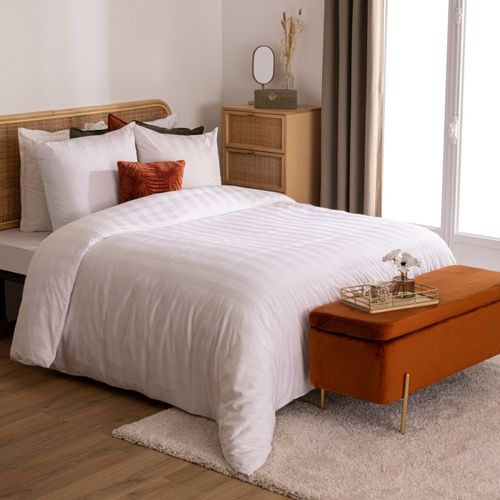 Housse De Couette 260x240 + 2 Taies Coton Satiné Blanc
