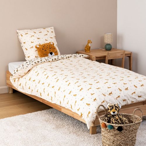 Housse De Couette Enfant 140x200 Leopard + Taie Coton 57 Fils