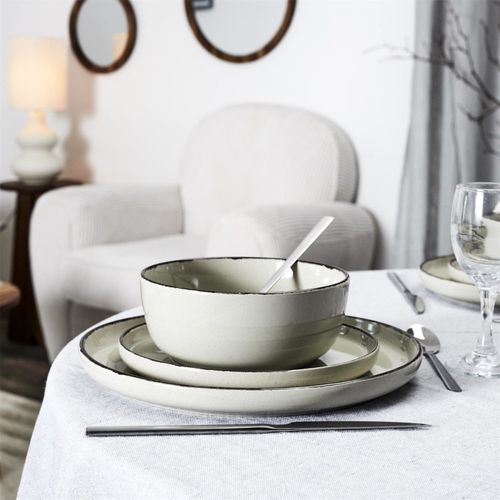 Service à Vaisselle 12 Pièces En Grès Beige