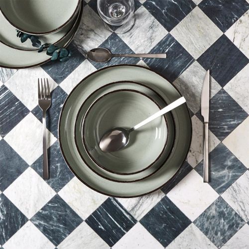 Service à Vaisselle 12 Pièces En Grès Vert