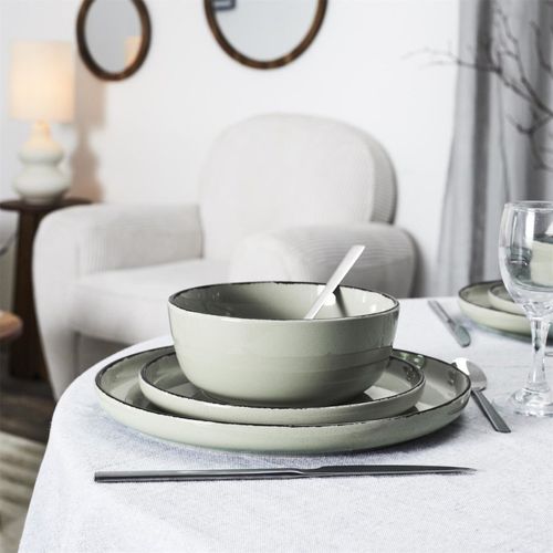 Service à Vaisselle 12 Pièces En Grès Vert