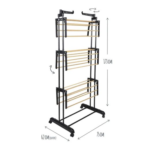 Etendoir à Linge Effet Bois 16m Étendage 3 Étages