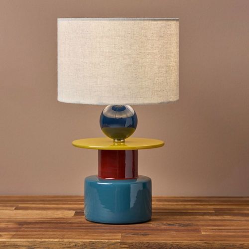 Lampe En Céramique Multicolore Avec Abat-jour Beige