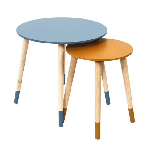 Lot De 2 Tables Gigognes Bicolore Bleu Jaune