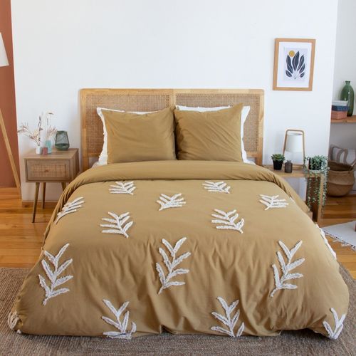 Housse De Couette 260x240 Feuillu + 2 Taies 100% Coton Lavé 52 Fils