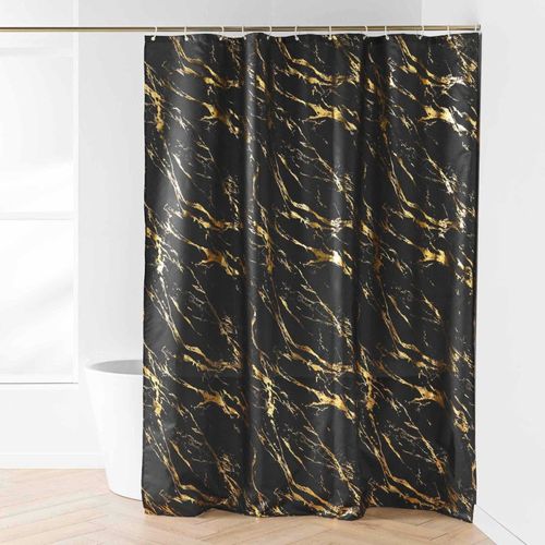 Rideau De Douche 180x200 Aquamarbre Noir Avec 12 Anneaux