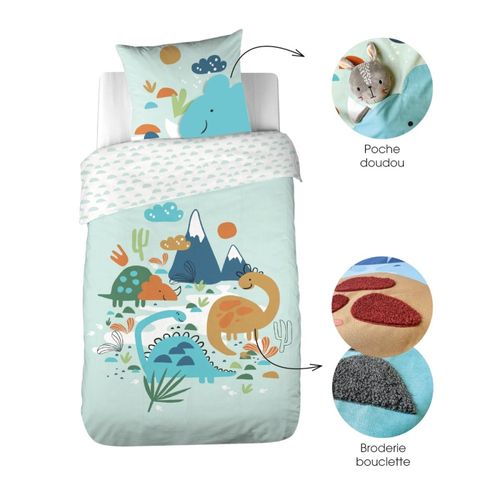 Housse De Couette 140x200 Réversible + 1 Taie En Coton Adouci