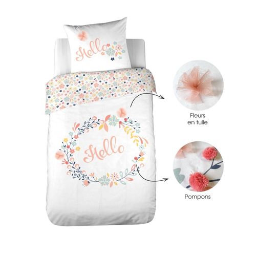 Housse De Couette 140x200 Réversible + 1 Taie En Coton Adouci