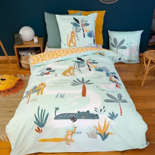 Housse De Couette 140x200 Réversible + 1 Taie Jungle Mania