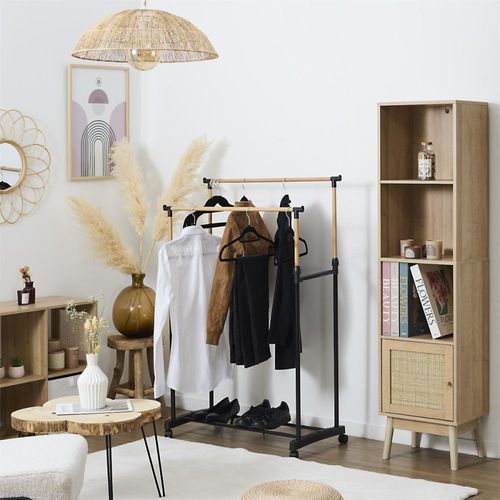 Portant Double à Roulettes Effet Bois