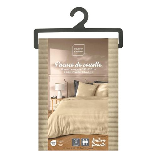 Housse De Couette 240x220 + 2 Taies Sable Finition Flanelle