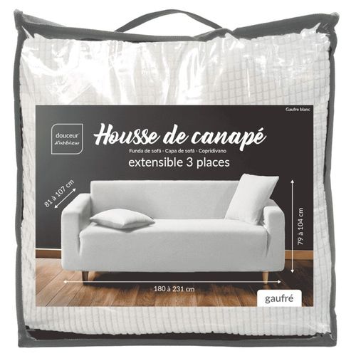 Housse De Canapé Extensible En Polyester Gaufré Coloris Blanc