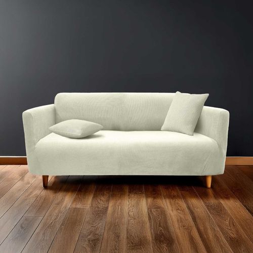 Housse De Canapé Extensible En Polyester Gaufré Coloris Blanc