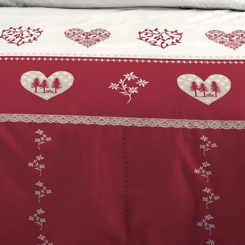 Housse De Couette 260x240 Modane Rouge + 2 Taies Coton 57 Fils