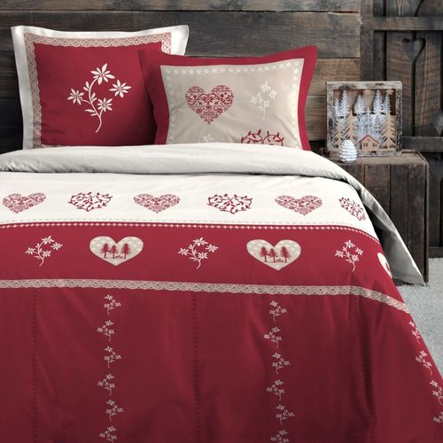 Housse De Couette 260x240 Modane Rouge + 2 Taies Coton 57 Fils