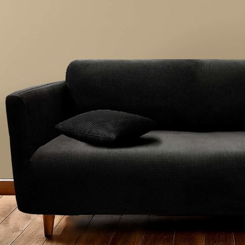 Housse De Canapé Extensible En Polyester Gaufré Coloris Noir
