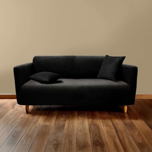 Housse De Canapé Extensible En Polyester Gaufré Coloris Noir