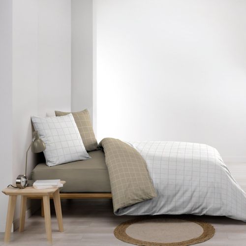 Housse De Couette 240x220 + 2 Taies Carreaux 100% Coton 57fils