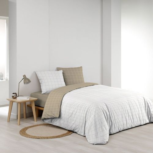 Housse De Couette 240x220 + 2 Taies Carreaux 100% Coton 57fils