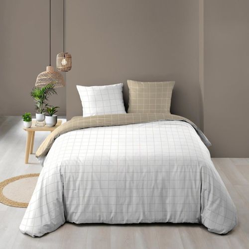 Housse De Couette 240x220 + 2 Taies Carreaux 100% Coton 57fils