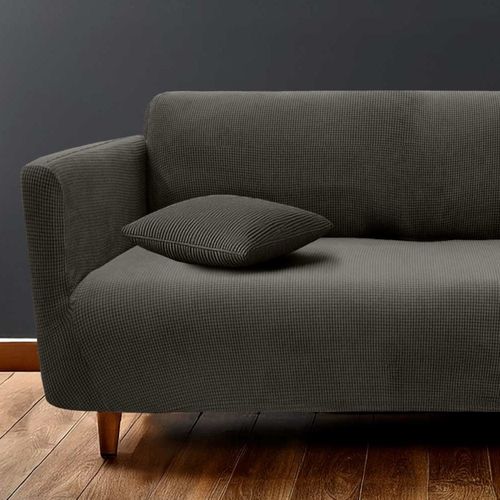 Housse De Canapé Extensible En Polyester Gaufré Coloris Anthracite