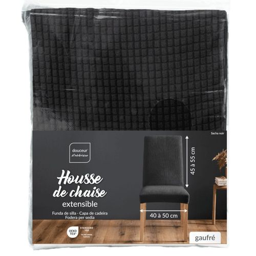 Housse De Chaise Extensible En Polyester Gaufré Coloris Noir