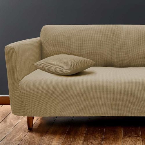 Housse De Canapé Extensible En Polyester Gaufré Coloris Beige